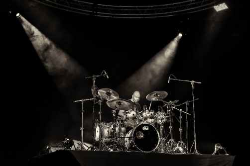 drum set in spotlights