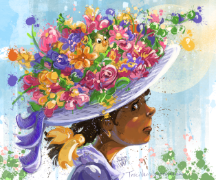 woman with beautiful colorful hat